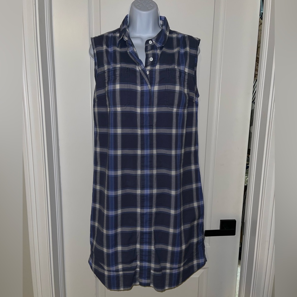 Duluth Trading Co Blue and White Plaid Sleeveless Dress size Medium